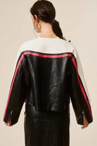 Barcelona Faux Leather Stripe Racer Moto Jacket - Sincerely Betty