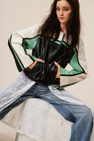 Barcelona Faux Leather Stripe Racer Moto Jacket - Sincerely Betty