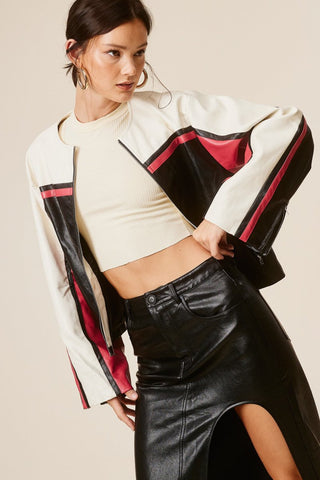 Barcelona Faux Leather Stripe Racer Moto Jacket - Sincerely Betty