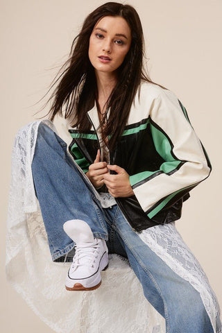 Barcelona Faux Leather Stripe Racer Moto Jacket - Sincerely Betty