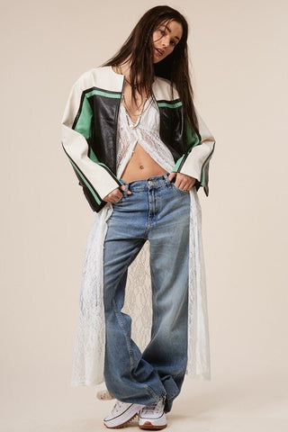 Barcelona Faux Leather Stripe Racer Moto Jacket - Sincerely Betty