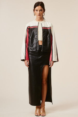 Barcelona Faux Leather Stripe Racer Moto Jacket - Sincerely Betty