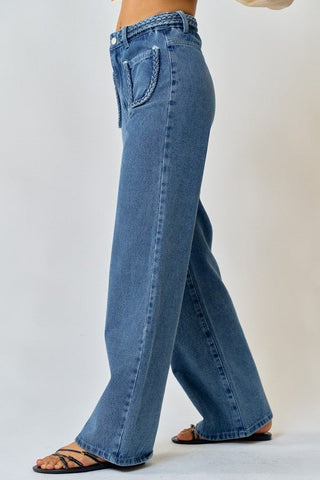 Braided Wide Leg Jeans - Sincerely Betty