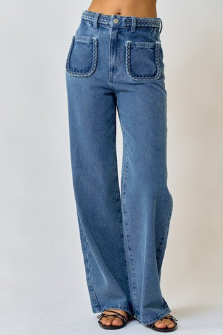 Braided Wide Leg Jeans - Sincerely Betty