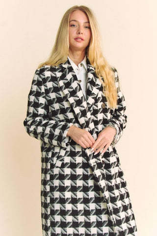 Double Breasted Houndstooth Tweed Coat