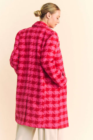 Double Breasted Houndstooth Tweed Coat