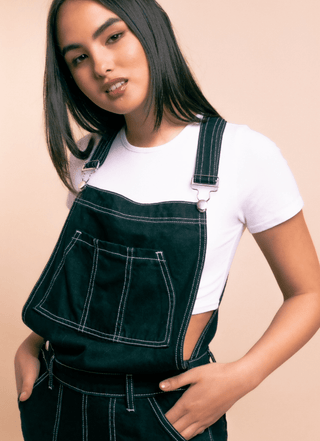 Denim Overalls in Black - Sincerely Betty