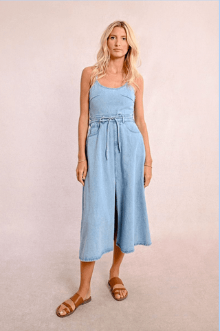 Denim Tie Back Midi Dress - Sincerely Betty