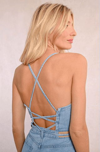 Denim Tie Back Midi Dress - Sincerely Betty