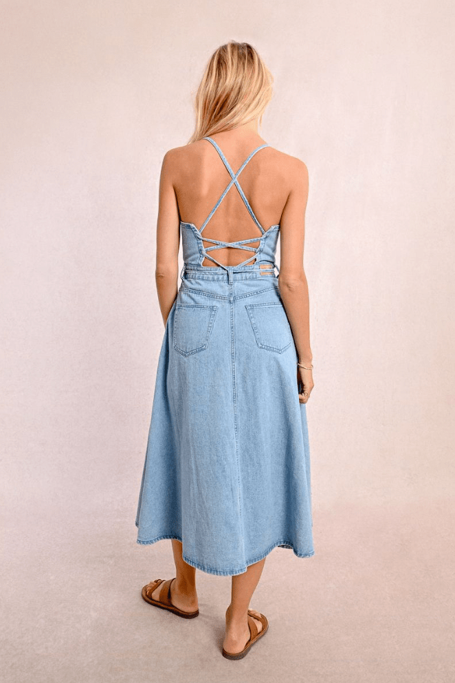 Denim Tie Back Midi Dress