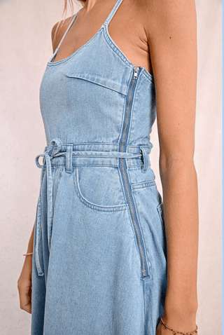Denim Tie Back Midi Dress - Sincerely Betty