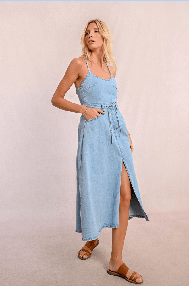 Denim Tie Back Midi Dress