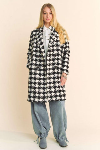Double Breasted Houndstooth Tweed Coat - Sincerely Betty