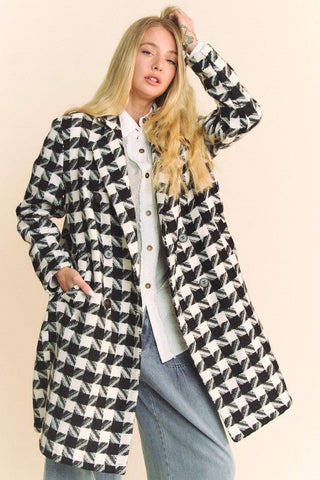 Double Breasted Houndstooth Tweed Coat - Sincerely Betty