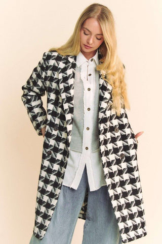 Double Breasted Houndstooth Tweed Coat - Sincerely Betty