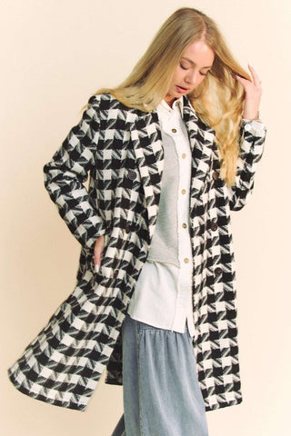 Double Breasted Houndstooth Tweed Coat - Sincerely Betty