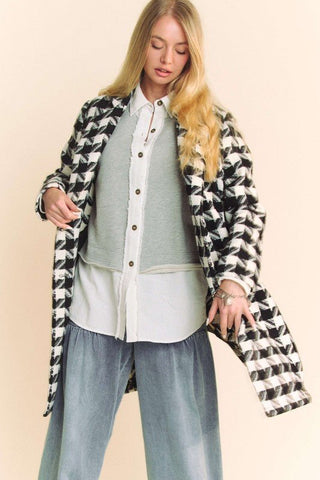 Double Breasted Houndstooth Tweed Coat - Sincerely Betty