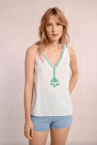 Embroidered Poplin Sleeveless Tank Top - Sincerely Betty