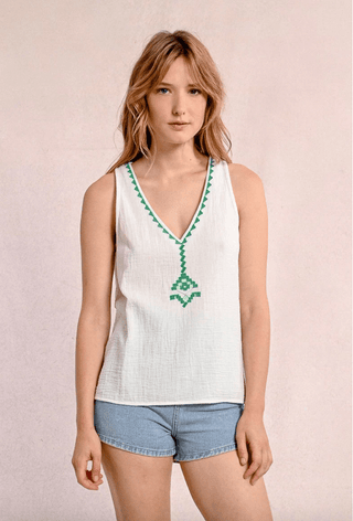 Embroidered Poplin Sleeveless Tank Top - Sincerely Betty