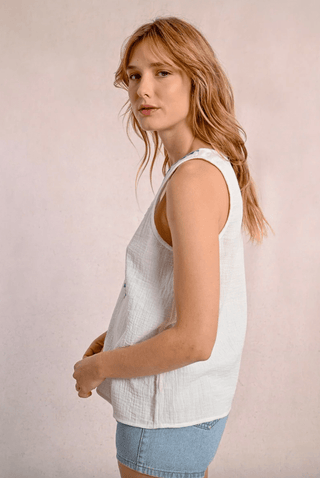 Embroidered Poplin Sleeveless Tank Top - Sincerely Betty