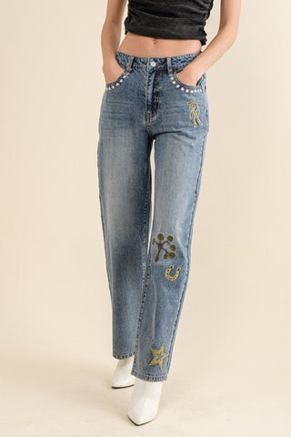 Embroidered Western Jeans - Sincerely Betty