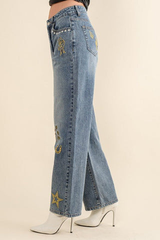 Embroidered Western Jeans - Sincerely Betty