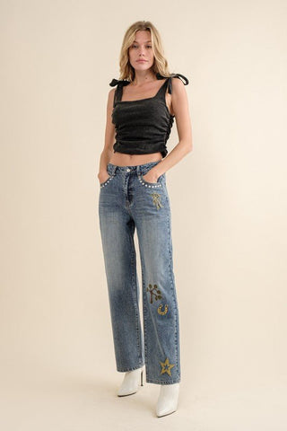 Embroidered Western Jeans - Sincerely Betty