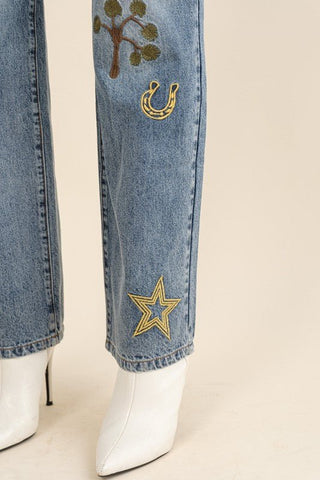 Embroidered Western Jeans - Sincerely Betty