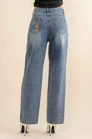 Embroidered Western Jeans - Sincerely Betty