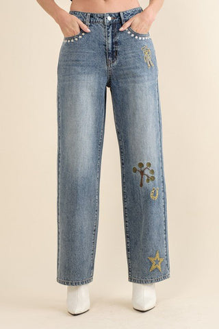 Embroidered Western Jeans - Sincerely Betty