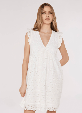Eyelet V - neck Mini Dress - FINAL SALE - Sincerely Betty