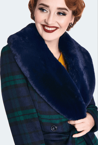 Faux Fur Collar Tartan Plaid Coat - Sincerely Betty