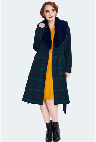 Faux Fur Collar Tartan Plaid Coat - Sincerely Betty