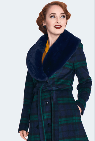Faux Fur Collar Tartan Plaid Coat - Sincerely Betty