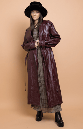 Faux Leather Trench Coat - Sincerely Betty