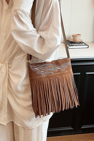 Faux Suede Vintage Fringe Shoulder Bag - Sincerely Betty