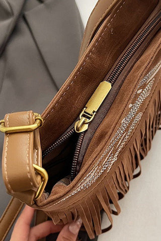 Faux Suede Vintage Fringe Shoulder Bag - Sincerely Betty
