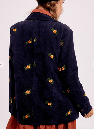 Flower Embroidered Corduroy Blazer - Sincerely Betty
