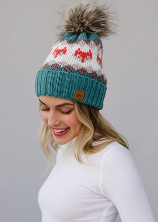 Fox Patterned Pom Pom Knit Hat - Sincerely Betty