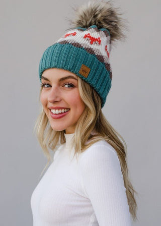 Fox Patterned Pom Pom Knit Hat - Sincerely Betty