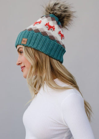 Fox Patterned Pom Pom Knit Hat - Sincerely Betty