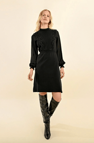 Front Lace Ruffle Woven Knit Dress - Sincerely Betty