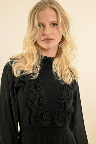 Front Lace Ruffle Woven Knit Dress - Sincerely Betty