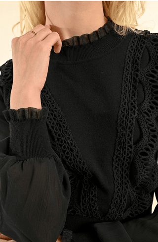 Front Lace Ruffle Woven Knit Dress - Sincerely Betty