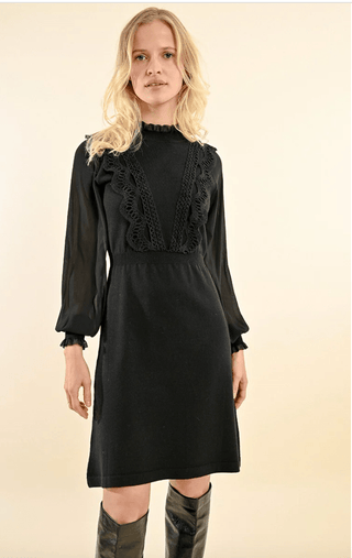 Front Lace Ruffle Woven Knit Dress - Sincerely Betty