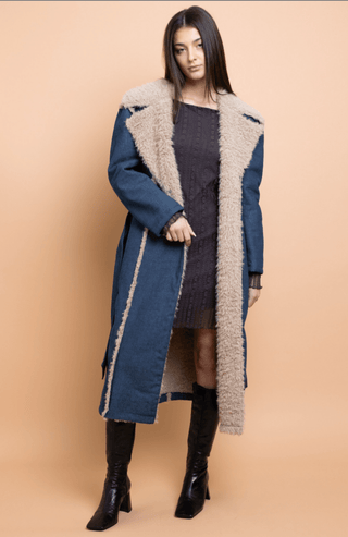 Fur Trimmed Denim Trench Coat - Sincerely Betty