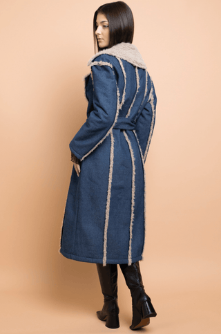 Fur Trimmed Denim Trench Coat - Sincerely Betty