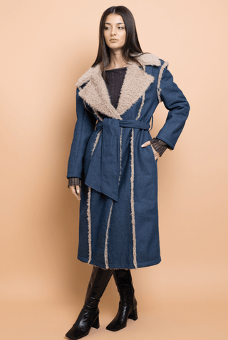 Fur Trimmed Denim Trench Coat - Sincerely Betty