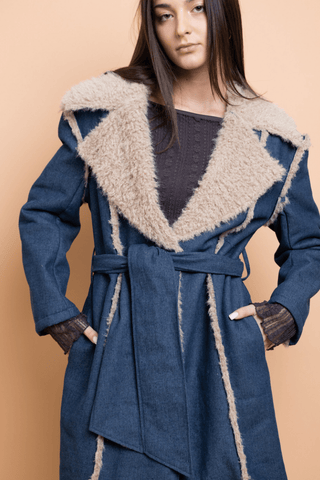Fur Trimmed Denim Trench Coat - Sincerely Betty