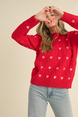 Heart Embroidered Pom Pom Knit Sweater - FINAL SALE - Sincerely Betty